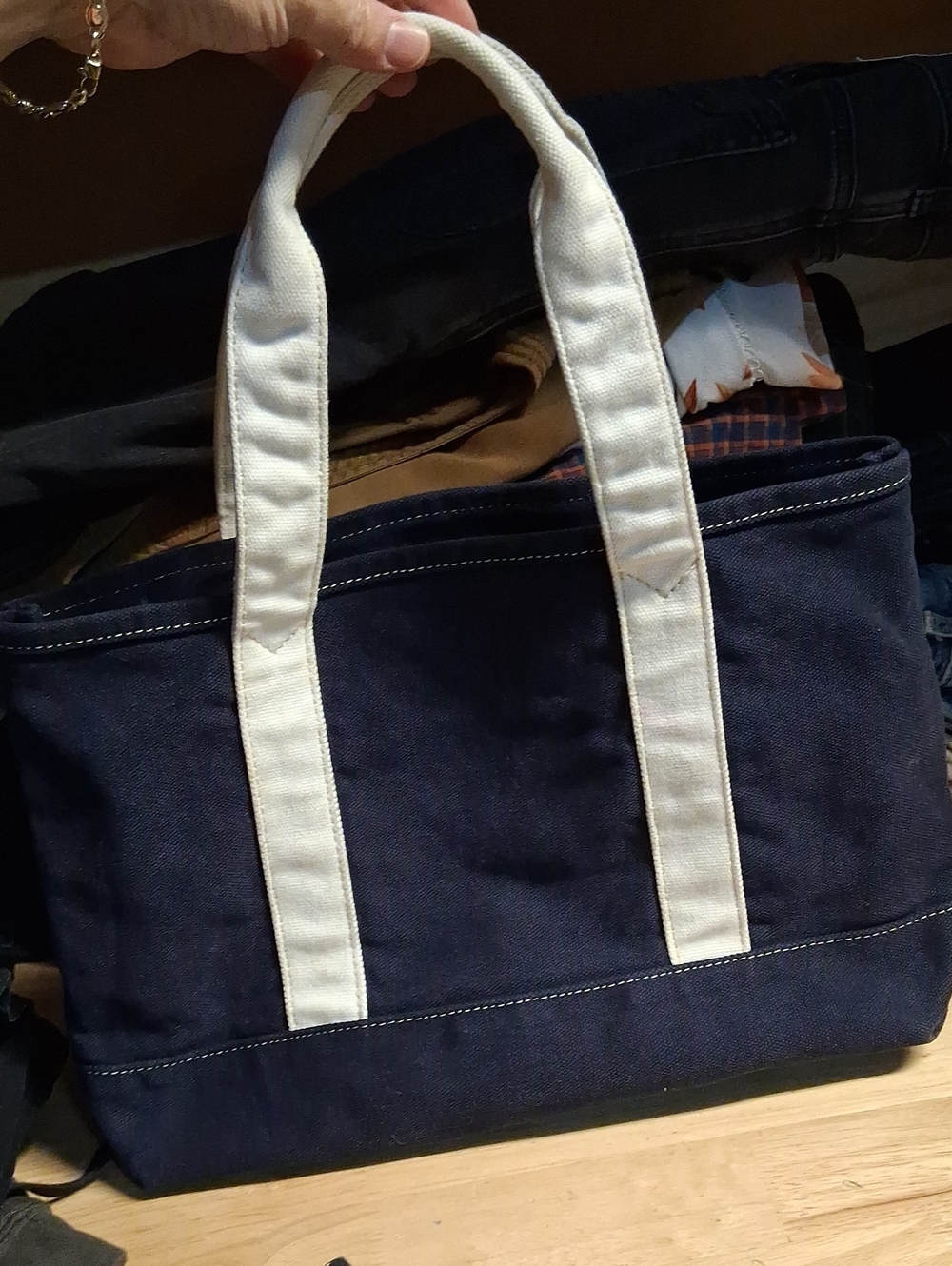 J. Crew heavy duty Navy and Cream Canvas Tote Medium Size